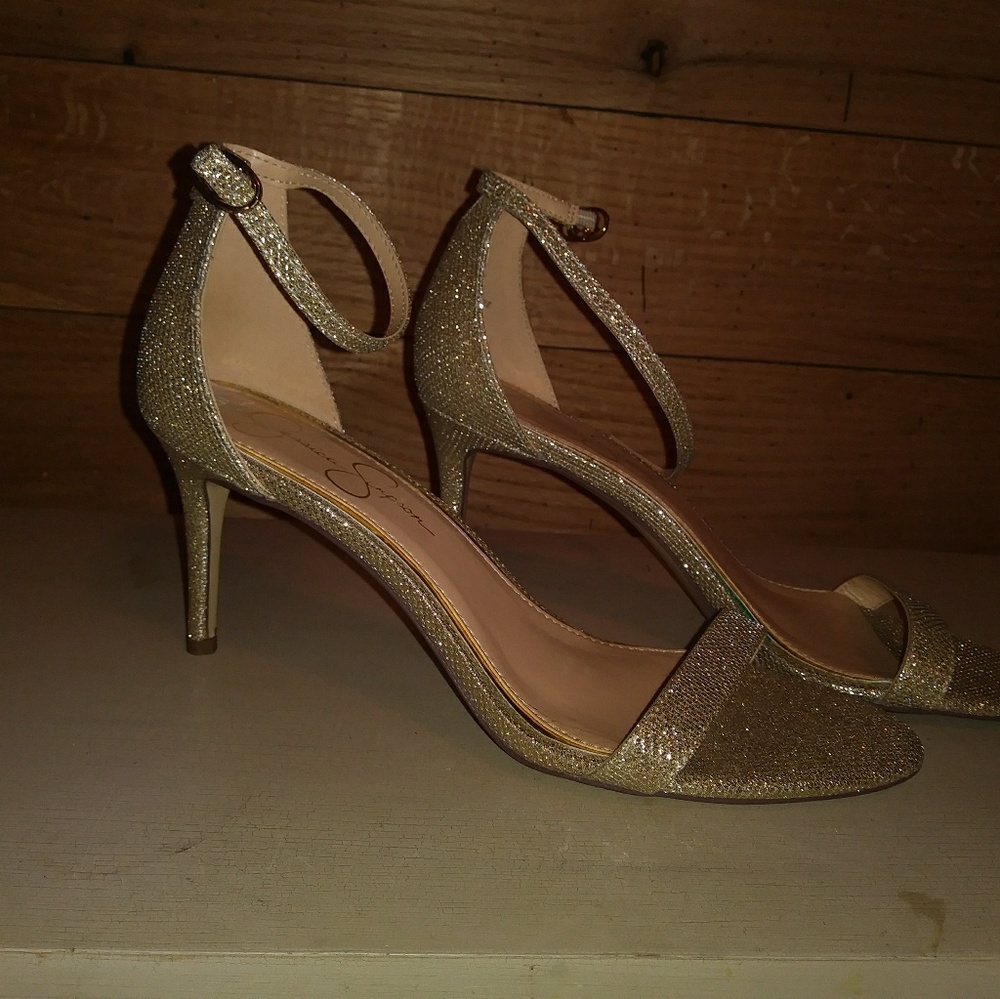 Gold glitter heels